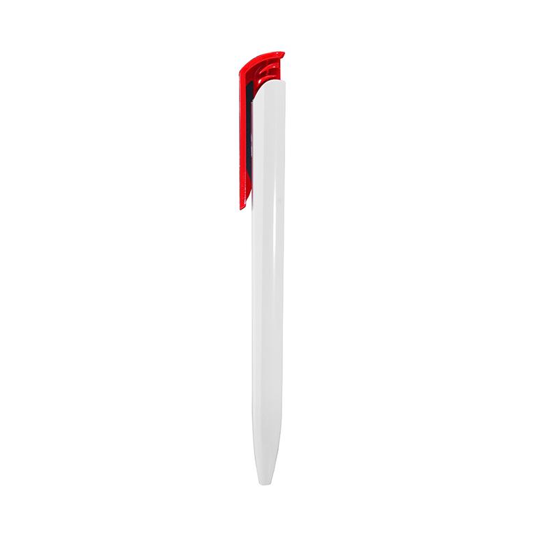 Red Color Retractable Ballpoint Pen With The Barrel, Clip & Push Button